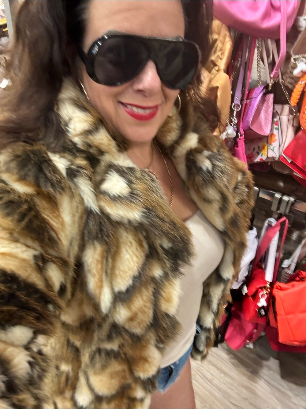 River Island Faux Fur Teddy Jacket in Brown and Tan